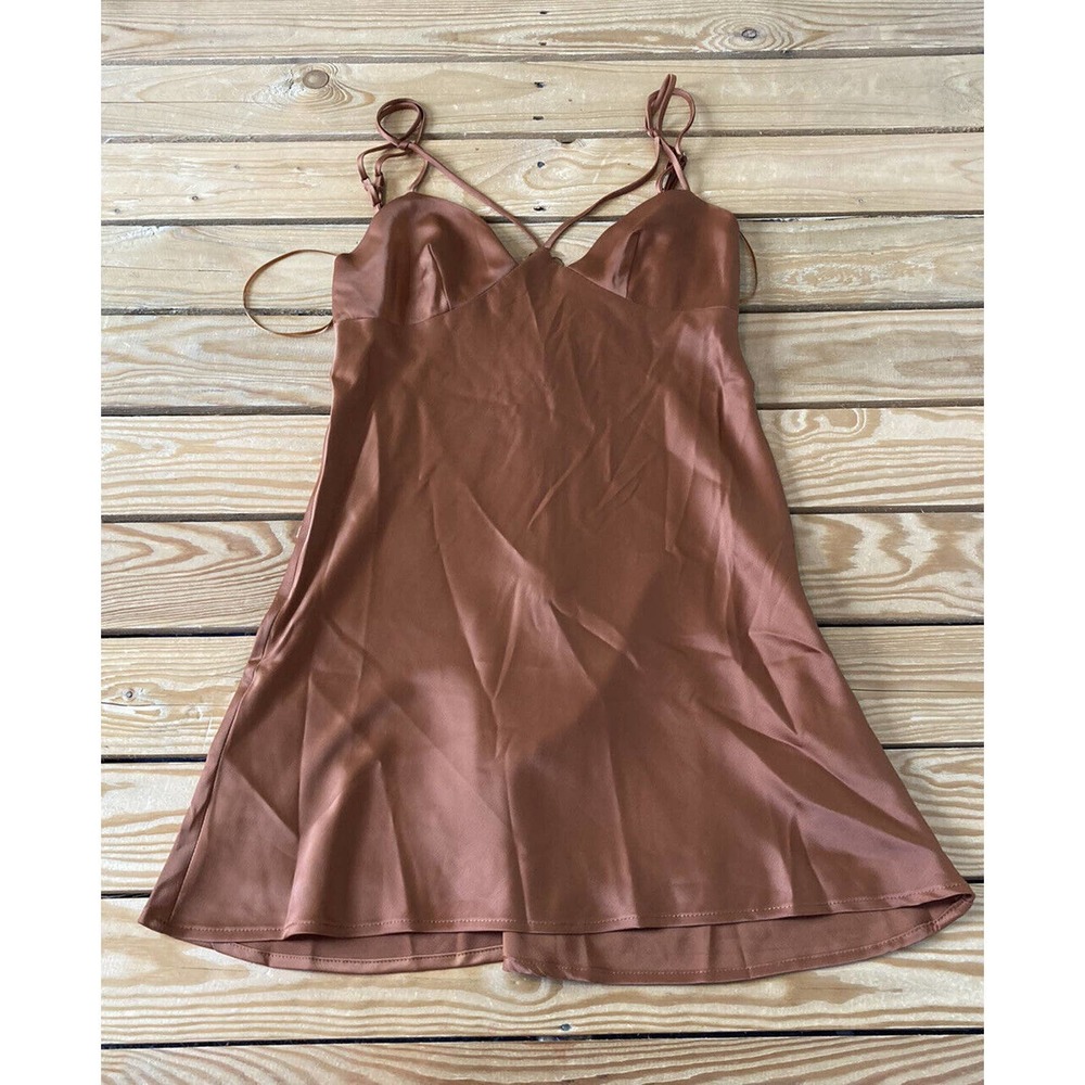 NWT Urban Outfitters Silky Bustier Tank Dress Size Medium Rust Brown MSRP $49 - Picture 1 of 8